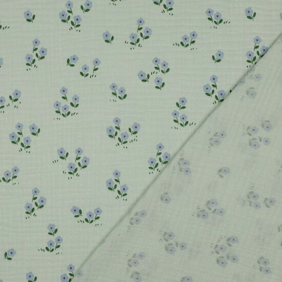 Double gauze - Munt heide met lila bloempjes