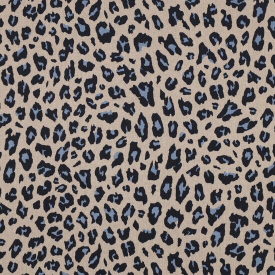 Viscose linnen -  Blauwe leopard op beige