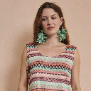 Jersey - Fantasie geborduurde lijn munt zalm