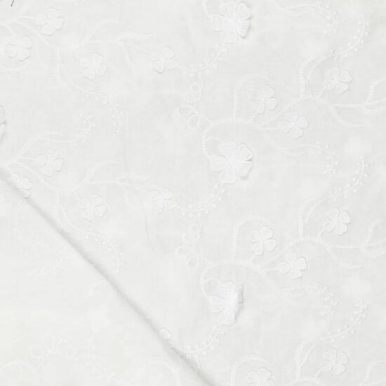 Katoen - Wit borduurbloem met 3d bloemen