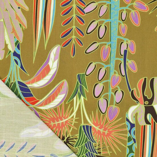 Viscose - Jungle fantasie olijfgeel