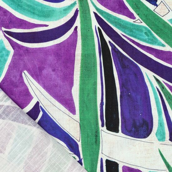 Linnen viscose - Palmen turkoois paars