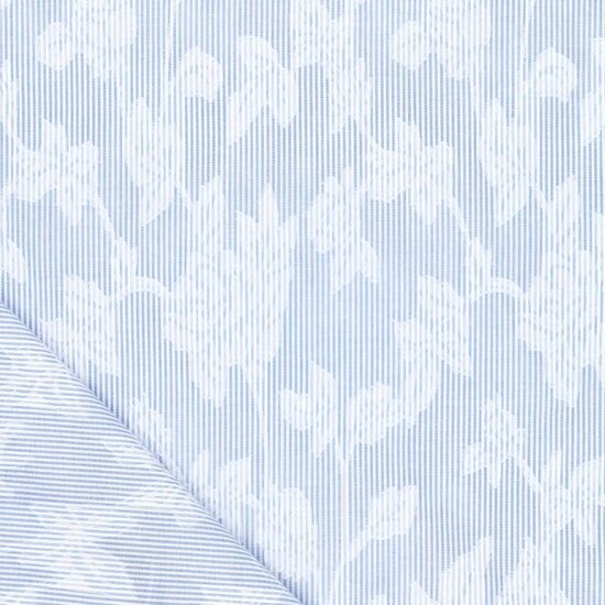 Voile katoen - Bladeren op blauwwitte streep