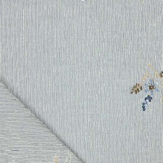 Damesstof - Crinckle streep blauw paillet