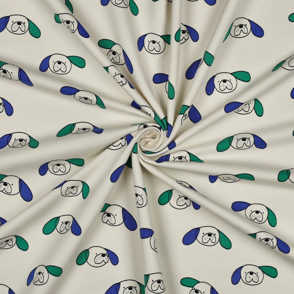 French terry - Long ear dog groen blauw