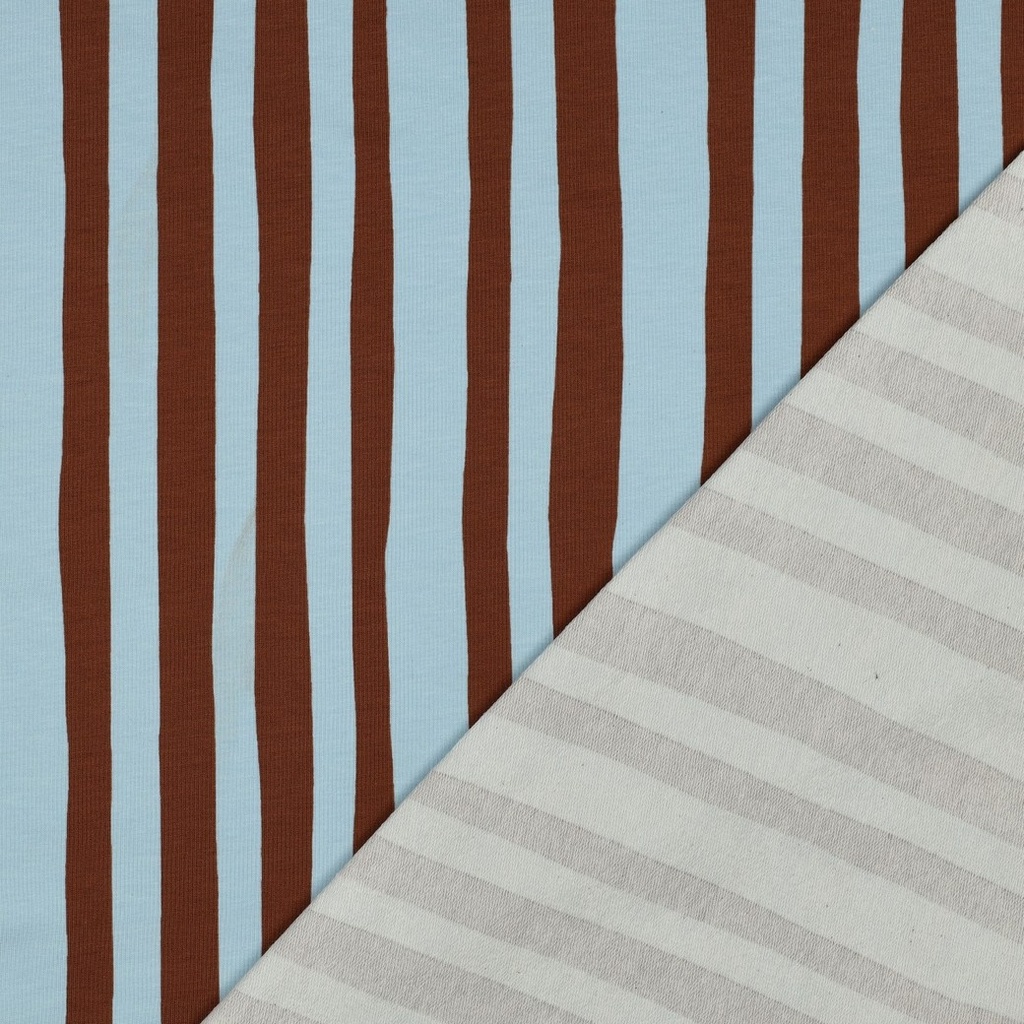 French terry -  Verschillende lijnen blauw bruin