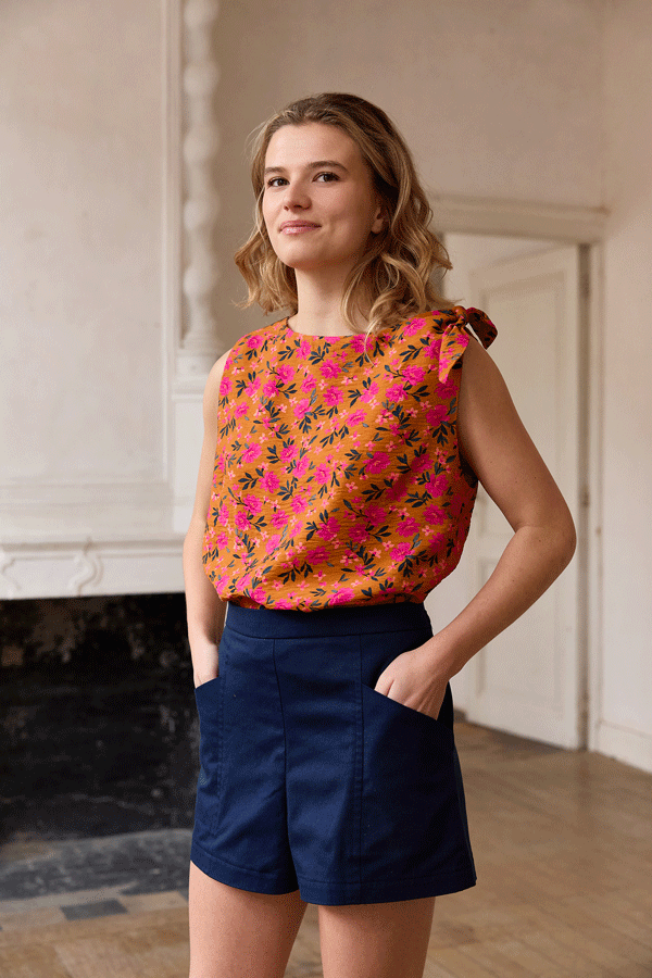 Viscose - Ochre little flowers textured