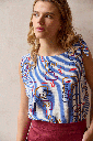 Viscose - White and blue graphic textured