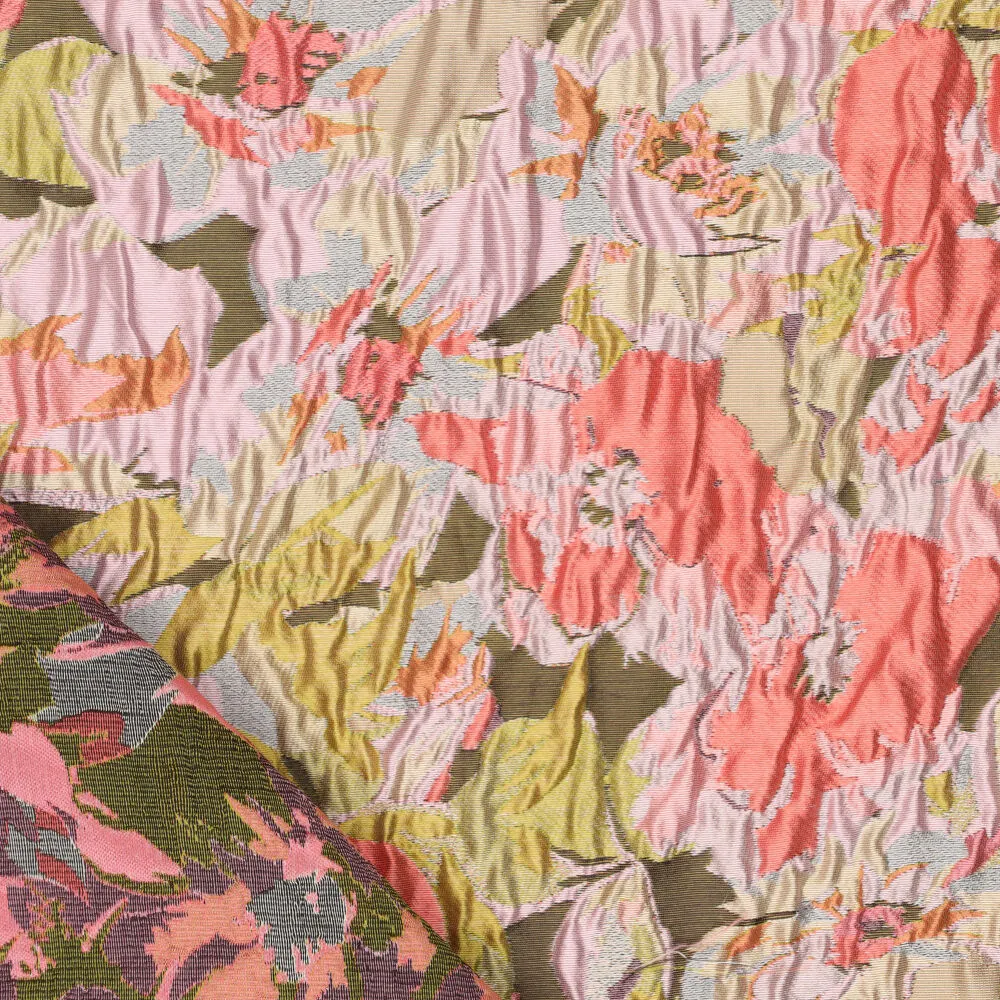 Jacquard - Petunia bloemen roze groen