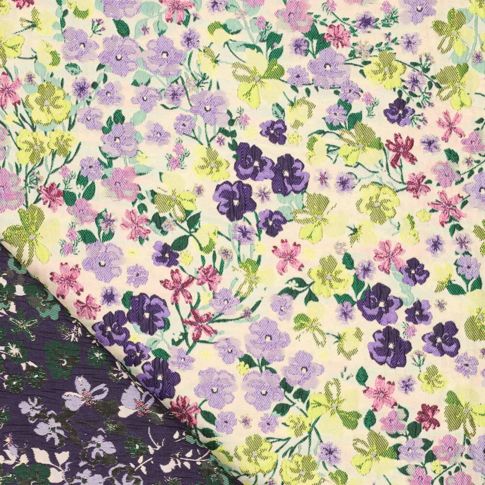 Jacquard - Rosie bloemen lila geel