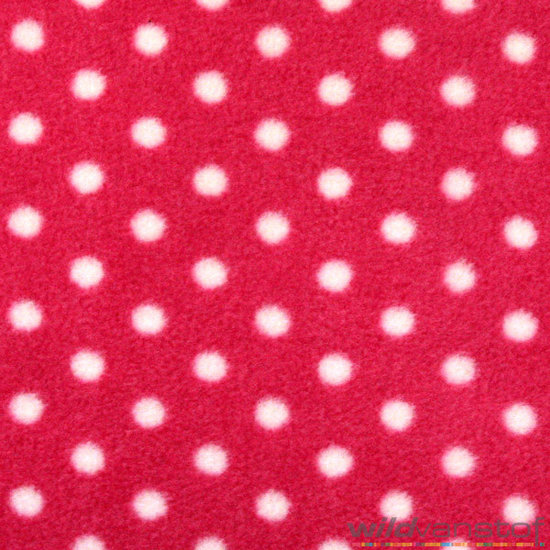 Fleece - witte bollen fuchsia