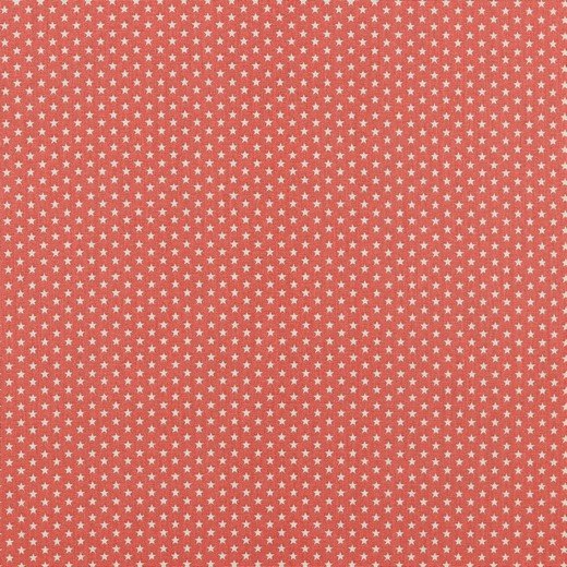 Katoen - witte sterretjes op koraal