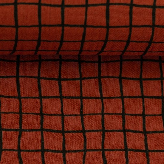 Tetradoek - Zwart raster op roest