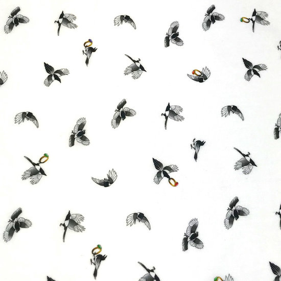 Katoen - hemdenstof vogeltjes met ring