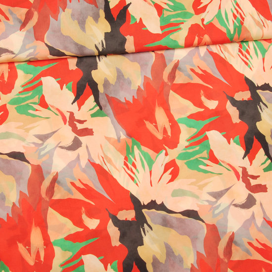 Viscose - Groot palet bloemen oranje tinten