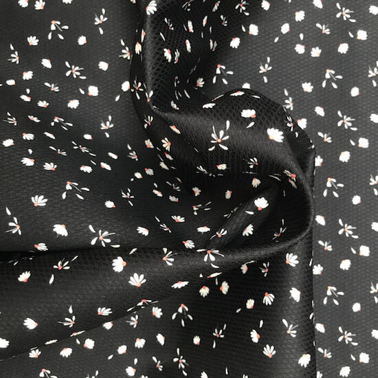 Stretchkatoen - Fibremood mini madeliefje op picque zwart a