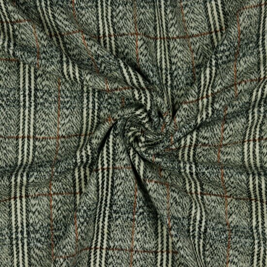 Mantelstof - Fantasiestrepen zwart-ecru-roest