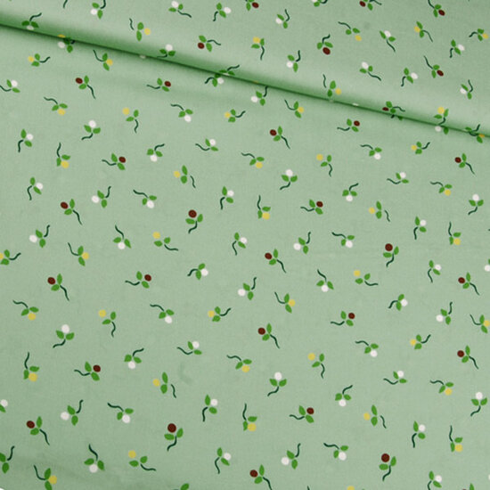 Viscose - mini bloempjes op grijsgroen