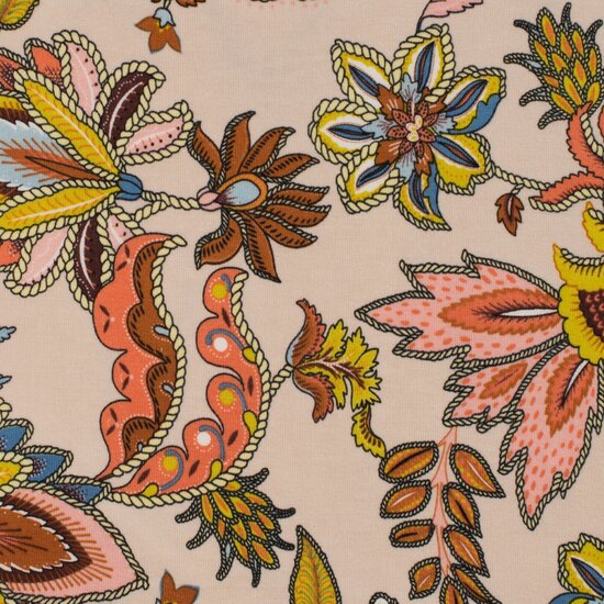 Viscosejersey - bloemenweelde beige