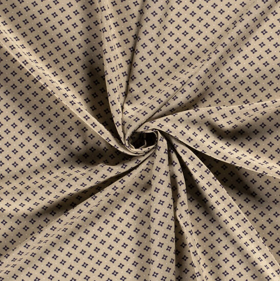 Viscose - Geometrisch blauw kruis op beige