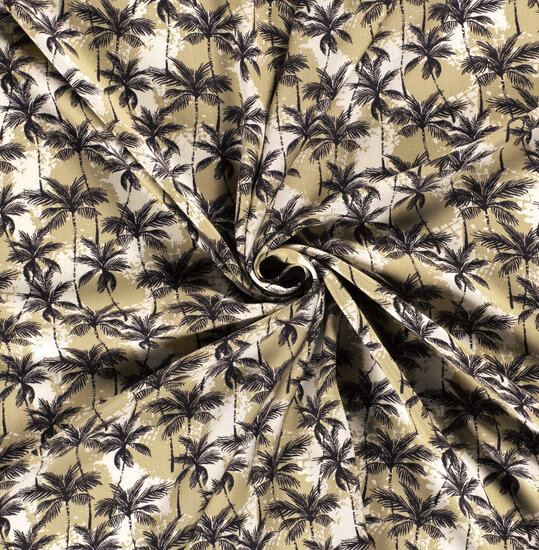 Viscose - zwarte palmen in beige mist