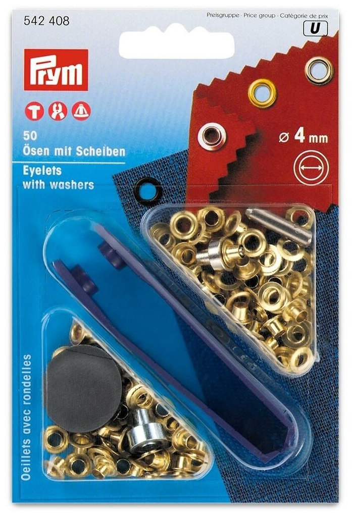 Prym U - ogen met schijven 4mm - goud