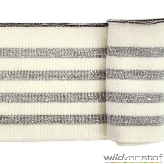 Glitter boord strepen - Ecru en zilver