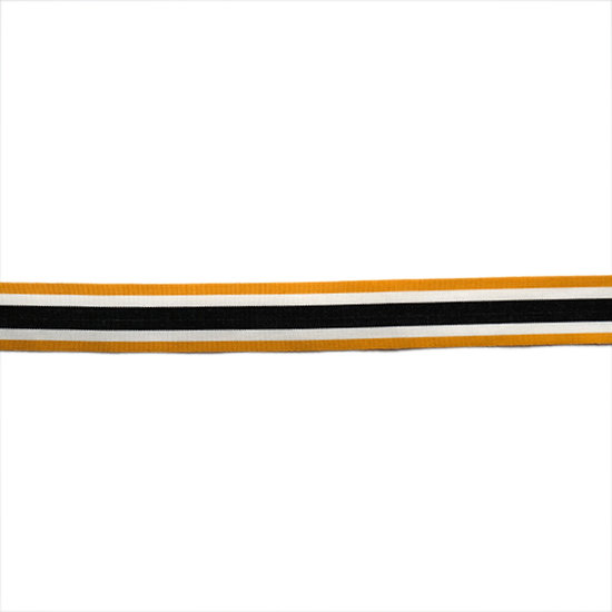 Sierlint 30mm - zwart met wit en mosterdgele lijnen