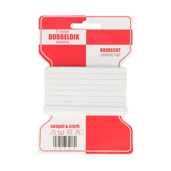 Elastiek 5mm kookwas (kaartje 5m) - wit