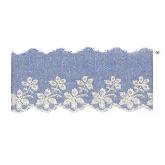 Broderie jeansblauw 50mm - bloemen