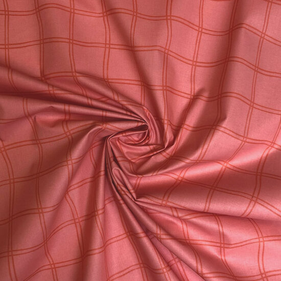Gecoat Katoen - Roze met rood wiebelraster