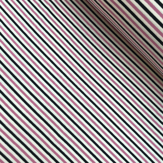 Jersey - Zwart en roze streepje 4mm