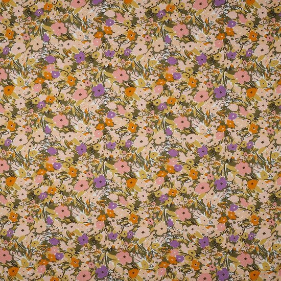 Katoen - Floral nerida groen roze