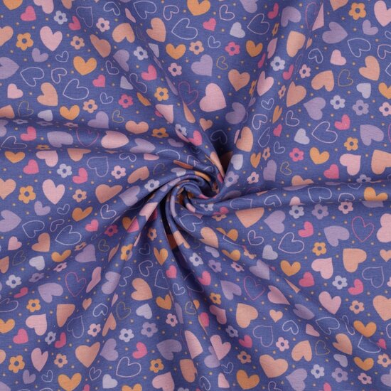 Flanel - hartjes op paars