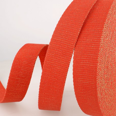 Tassenband 30mm - glitter rood goud 8