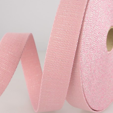 Tassenband 30mm - glitter roze ziver 74