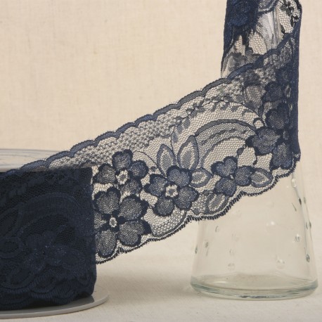 Stretch kant rachelle 70mm - donkerblauw