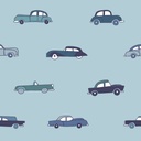 Katoen - Auto's uit havana op blauw
