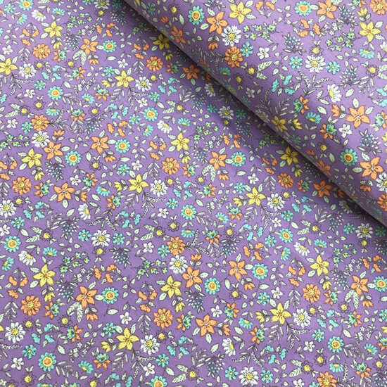 Jersey - Violet met mini heidebloempjes