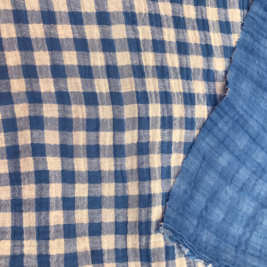 Double gauze - Blauwe vichy