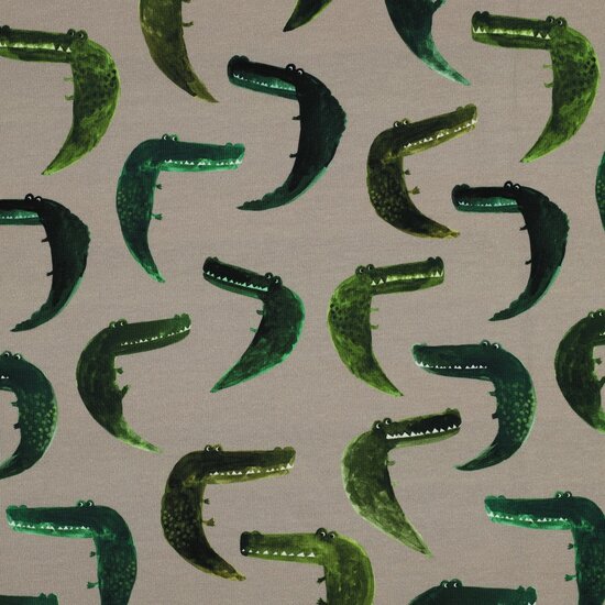 French terry - Krokodiel digitaal beige