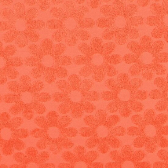 Stretch badstof - Oranje met bloem 