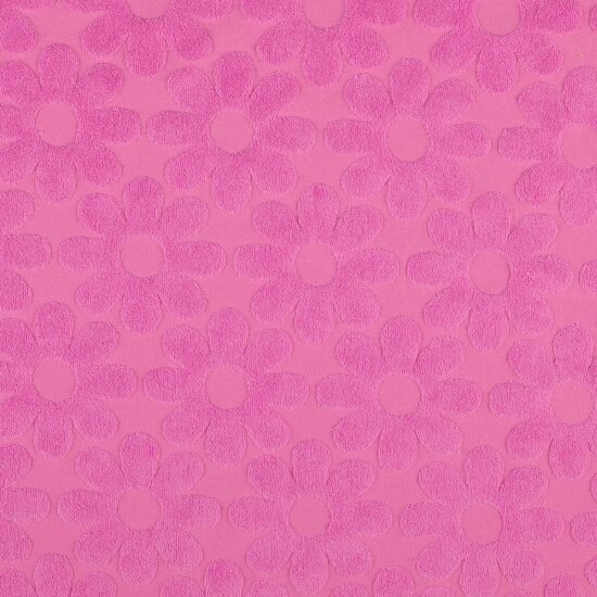 Stretch badstof - Roze met bloem 