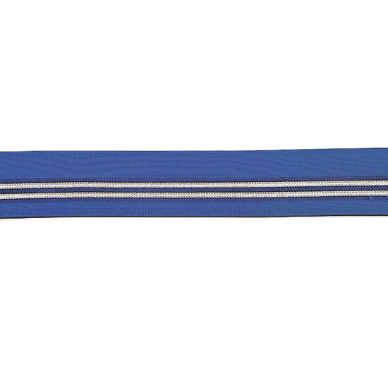 Elastiek 40 mm - Blauw met 2 ecru lijnen 