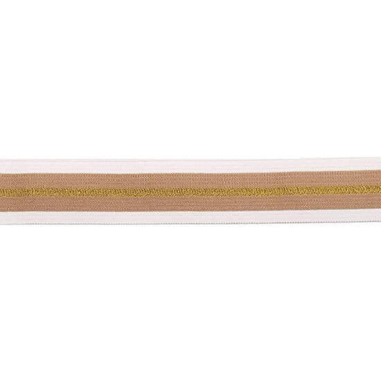 Elastiek 40 mm - Wit beige en gouden middenlijn