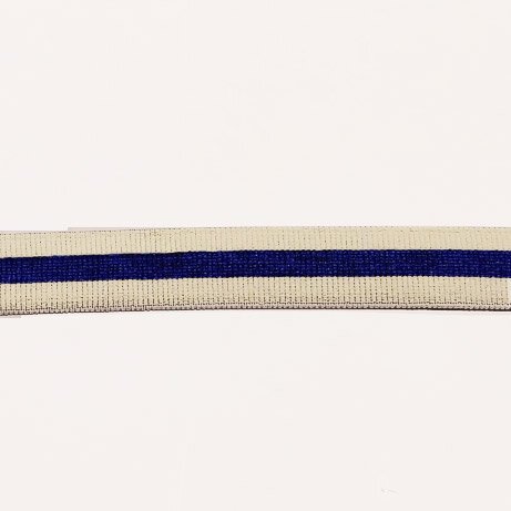 Elastiek 30 mm - Beige met koningsblauw glitterlijn
