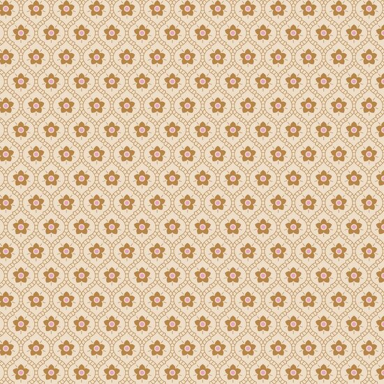 Katoen - Gotisch bloemenpatroon oker