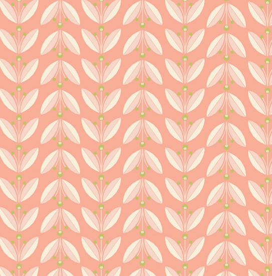 Katoen - Kettingstengels op zalmroze