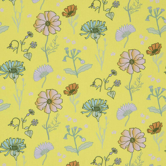 Katoen - Geel zomerwaaier bloemen