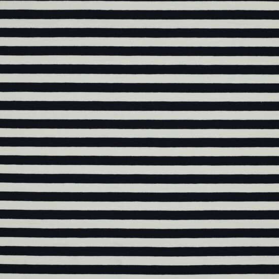 French terry - Donkerblauw ecru streep 10mm